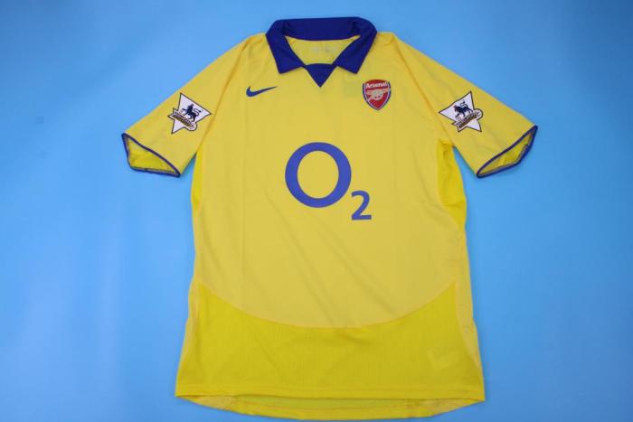 with EPL Patch Retro Jersey 2003-2005 Arsenal BERGKMAP 10 Away Yellow Soccer Jersey Vintage Football Shirt