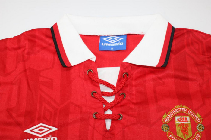 with Front Champions Lettering+EPL Patch Retro Jersey 1993-1994 Manchester United Home Soccer Jersey