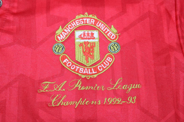 with Front Champions Lettering+EPL Patch Retro Jersey 1993-1994 Manchester United Home Soccer Jersey