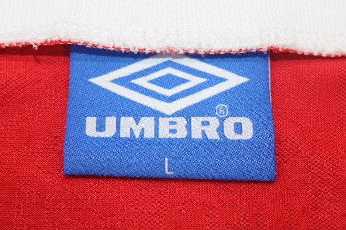 with Front Champions Lettering+EPL Patch Long Sleeve Retro Jersey 1993-1994 Manchester United Home Soccer Jersey