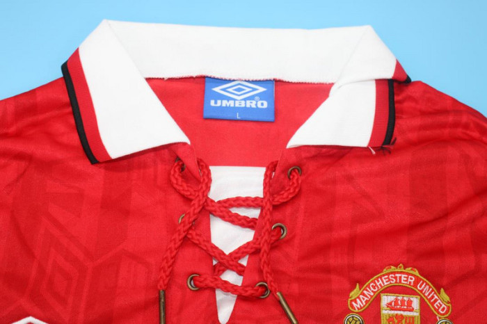 with Front Champions Lettering+EPL Patch Long Sleeve Retro Jersey 1993-1994 Manchester United Home Soccer Jersey