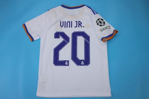 with Front Lettering+UCL Patch Retro Jersey 2021-2022 Real Madrid VINI JR. 20 UCL Final Home Soccer Jersey