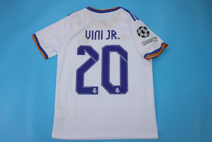 with Front Lettering+UCL Patch Retro Jersey 2021-2022 Real Madrid VINI JR. 20 UCL Final Home Soccer Jersey