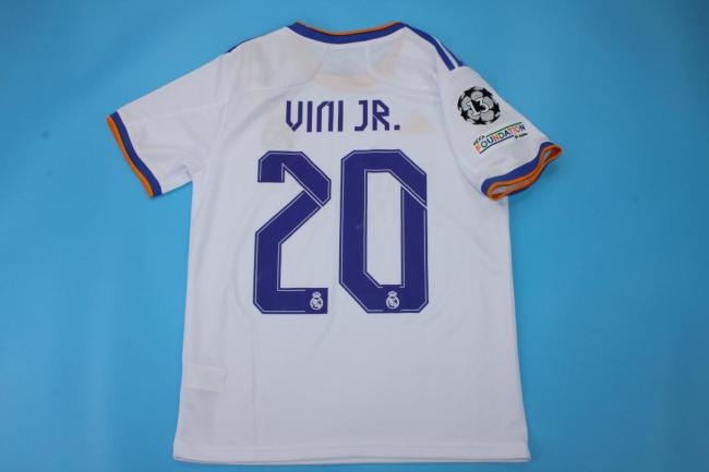 with Front Lettering+UCL Patch Retro Jersey 2021-2022 Real Madrid VINI JR. 20 UCL Final Home Soccer Jersey