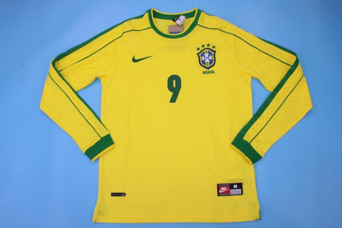 Long Sleeve Retro Jersey 1998 Brazil RONALDO 9 Home Soccer Jersey Vintage Brasil Camisetas de Futbol