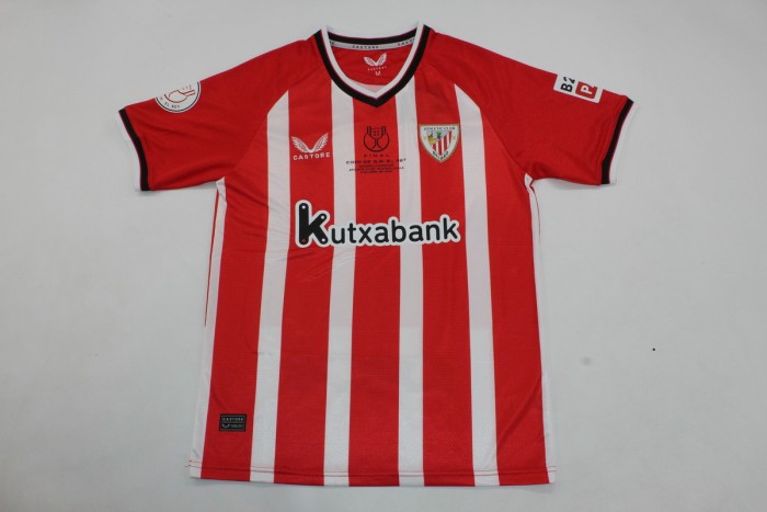 with Front Lettering+Patch 2023-2024 Fan Version Athletic Bilbao Copa De Rey Final Home Soccer Jersey