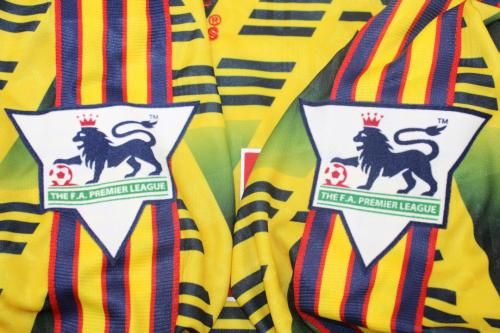 with EPL Patch Long Sleeve Retro Jersey 1991-1993 Arsenal Away Yellow Vintage Soccer Jersey