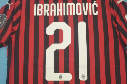 with Serie A+Trophy 7 Patch Retro Jersey 2019-2020 AC Milan IBRAHIMOVIC 11 Home Soccer Jersey Vintage Football Shirt