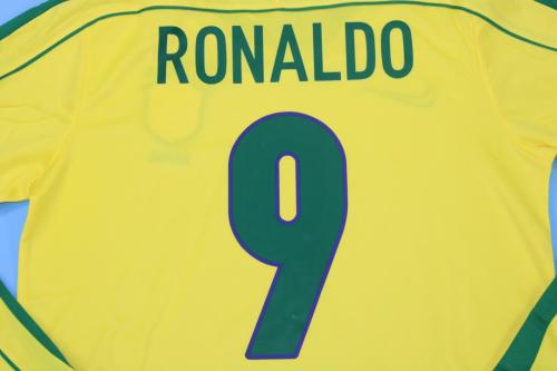 Long Sleeve Retro Jersey 1998 Brazil RONALDO 9 Home Soccer Jersey Vintage Brasil Camisetas de Futbol