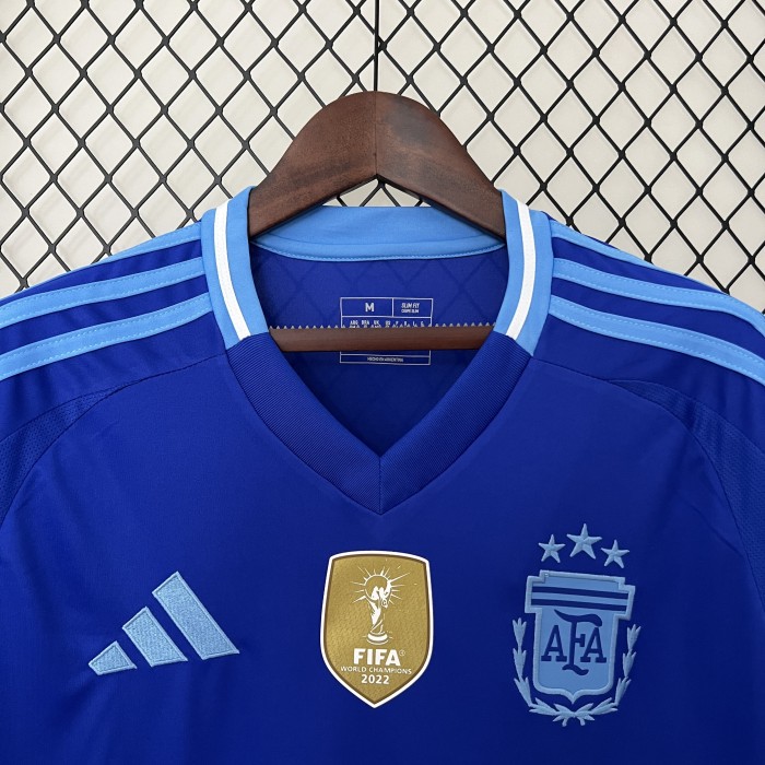 with FIFA World Champions 2022 Patch Fan Version Argentina 2024 Away Soccer Jersey Blue Football Shirt