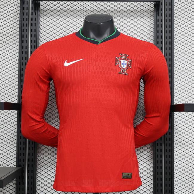 Long Sleeve Player Version 2024 Portugal Home Soccer Jersey Football Shirt
