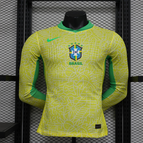 Long Sleeve Player Version 2024 Brazil Home Soccer Jersey Brasil Football Shirt