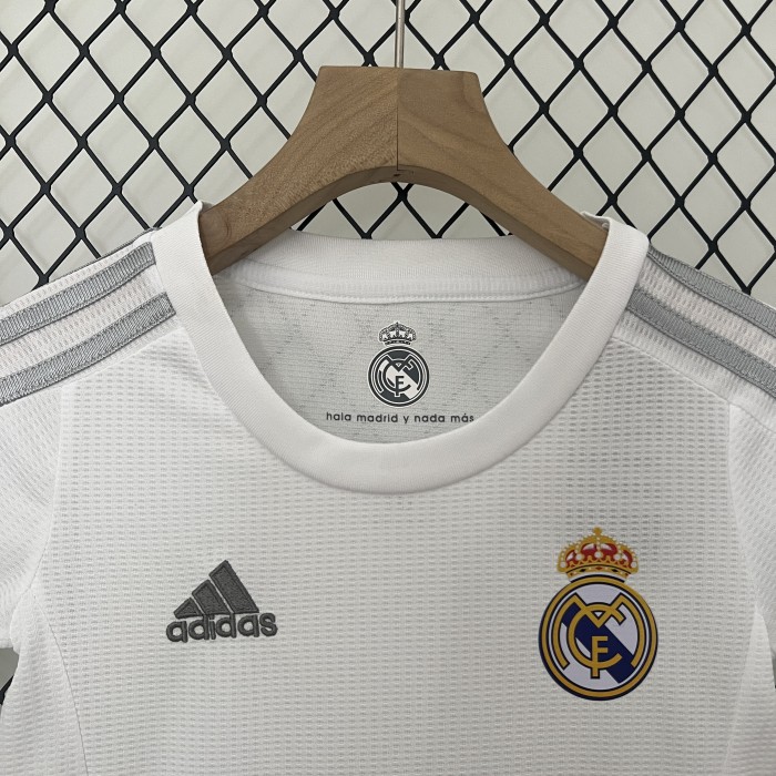 Retro Youth Uniform Kids Kit 2015-2016 Real Madrid Home Soccer Jersey Shorts Vintage Child Football Set