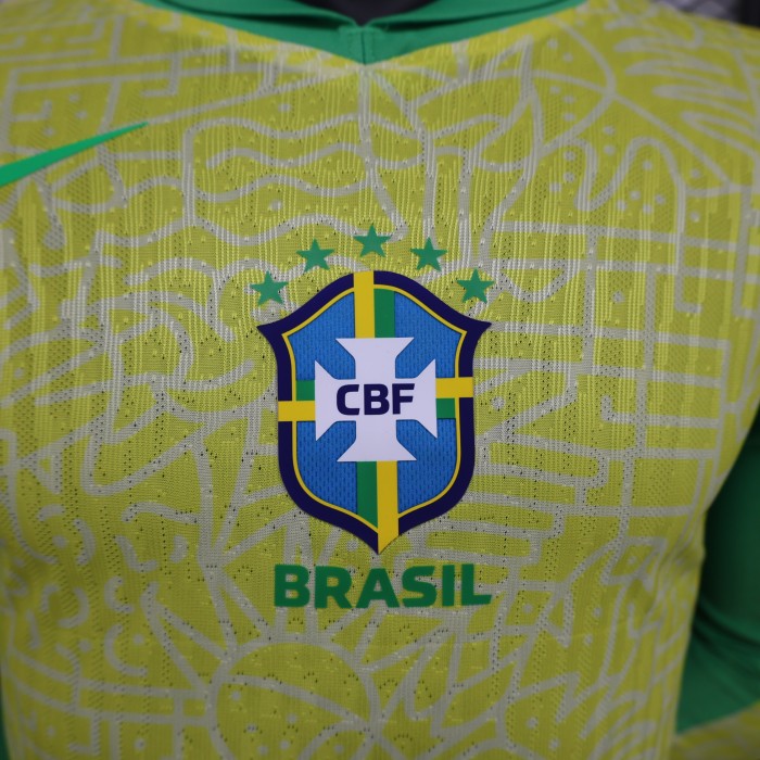 Long Sleeve Player Version 2024 Brazil Home Soccer Jersey Brasil Football Shirt