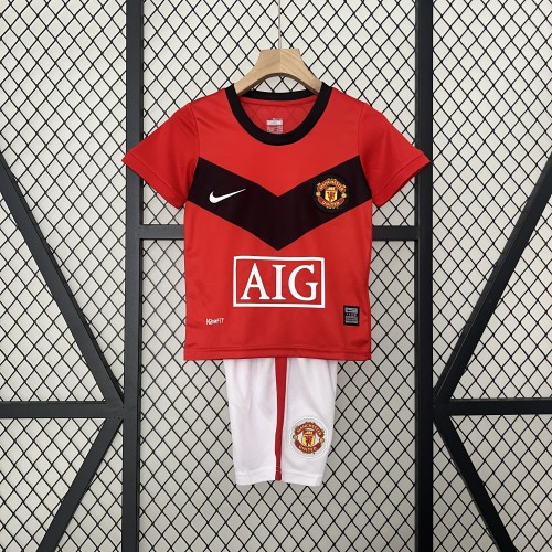 Retro Youth Uniform Kids Kit 2009-2010 Manchester United Home Soccer Jersey Shorts Vintage Child Football Set