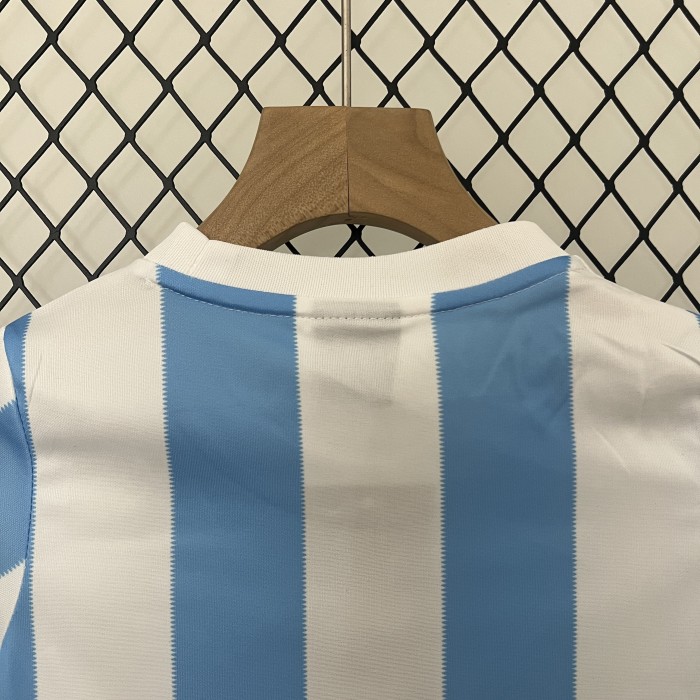 Retro Youth Uniform Kids Kit 1986 Argentina Home Soccer Jersey Shorts Vintage Child Football Set