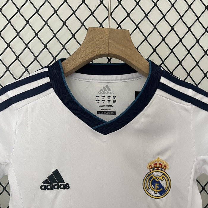 Retro Youth Uniform Kids Kit 2012-2013 Real Madrid Home Soccer Jersey Shorts Vintage Child Football Set