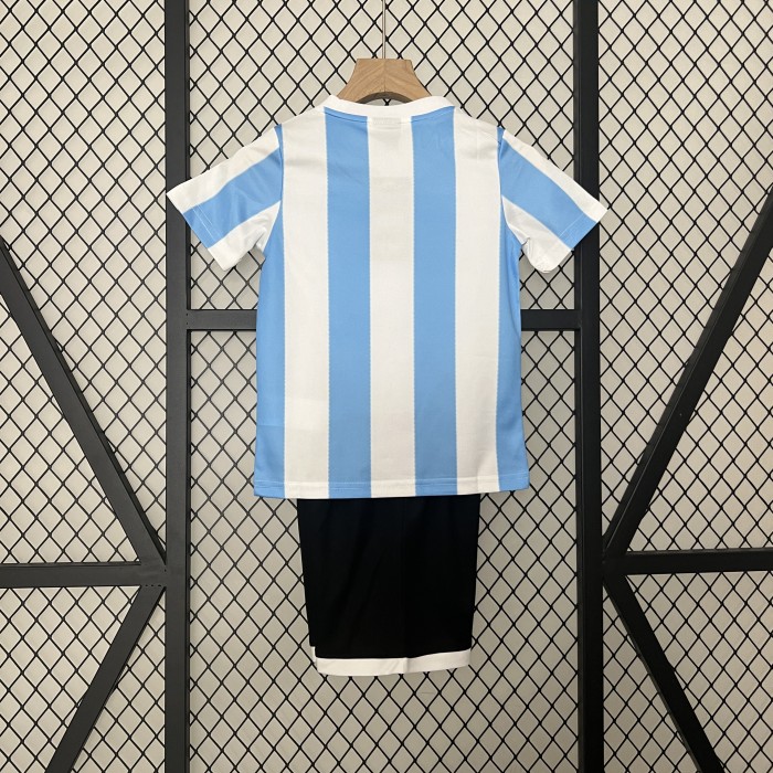 Retro Youth Uniform Kids Kit 1986 Argentina Home Soccer Jersey Shorts Vintage Child Football Set