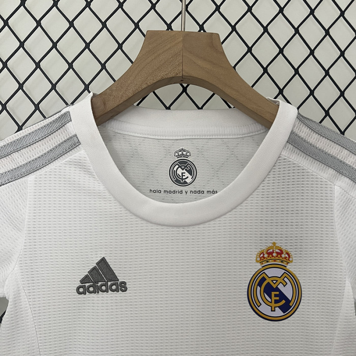 Retro Youth Uniform Kids Kit 2015-2016 Real Madrid Home Soccer Jersey Shorts Vintage Child Football Set