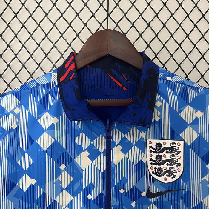 2024 England Blue Trench Coat Reversible Soccer Reversible Windbreaker Jacket