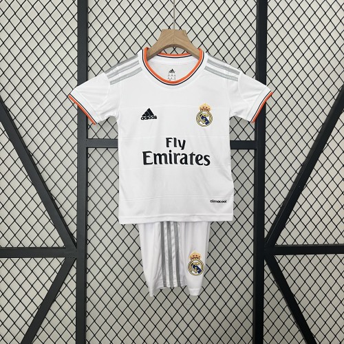 Retro Youth Uniform Kids Kit 2013-2014 Real Madrid Home Soccer Jersey Shorts Vintage Child Football Set