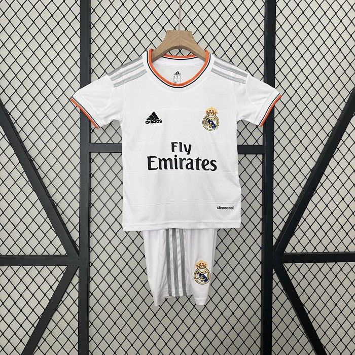 Retro Youth Uniform Kids Kit 2013-2014 Real Madrid Home Soccer Jersey Shorts Vintage Child Football Set