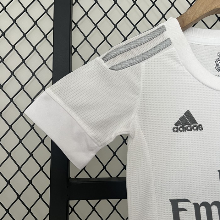Retro Youth Uniform Kids Kit 2015-2016 Real Madrid Home Soccer Jersey Shorts Vintage Child Football Set