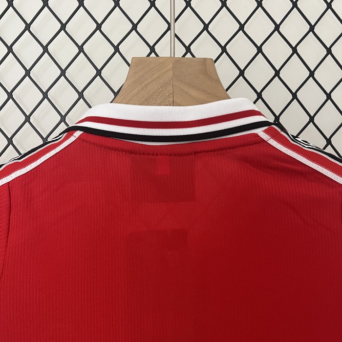 Retro Youth Uniform Kids Kit 1998-1999 Manchester United Home Soccer Jersey Shorts Vintage Child Football Set