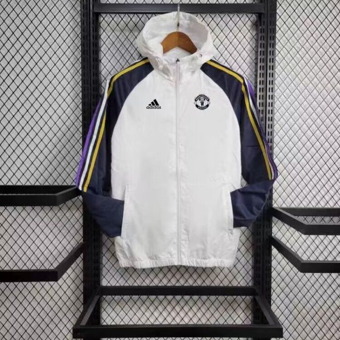 2024 Manchester United White/Dark Blue Soccer Windbreaker Jacket Football Jacket