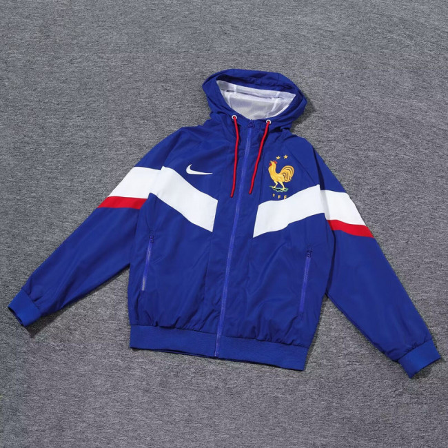 2024 France Blue Soccer Hoodie Football Windbreaker Jacket