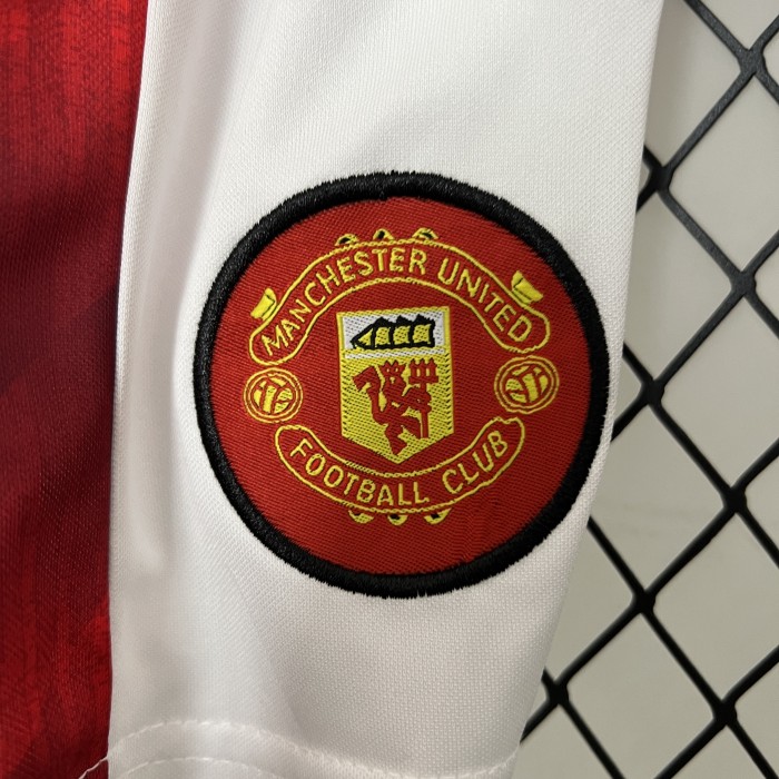Retro Youth Uniform Kids Kit 1996-1997 Manchester United Home Soccer Jersey Shorts Vintage Child Football Set