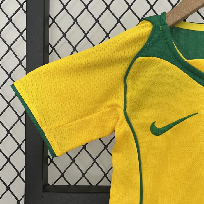 Retro Youth Uniform Kids Kit 2004 Brazil Home Soccer Jersey Shorts Brasil Child Football Set