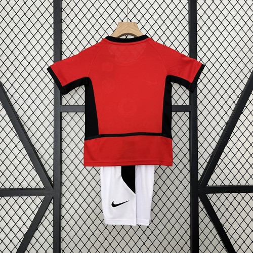 Retro Youth Uniform Kids Kit 2002-2004 Manchester United Home Soccer Jersey Shorts Vintage Child Football Set
