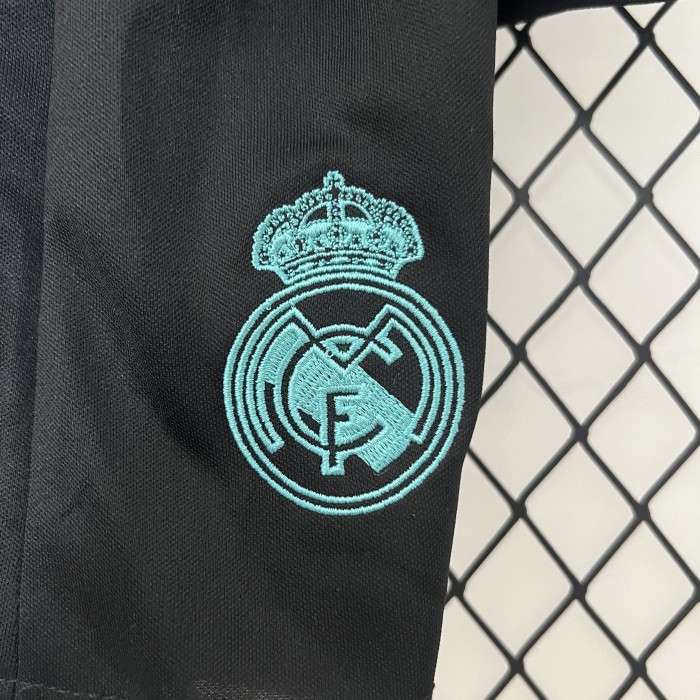 Retro Youth Uniform Kids Kit 2017-2018 Real Madrid Away Black Soccer Jersey Shorts Vintage Child Football Set