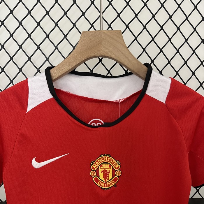 Retro Youth Uniform Kids Kit 2005-2006 Manchester United Home Soccer Jersey Shorts Vintage Child Football Set