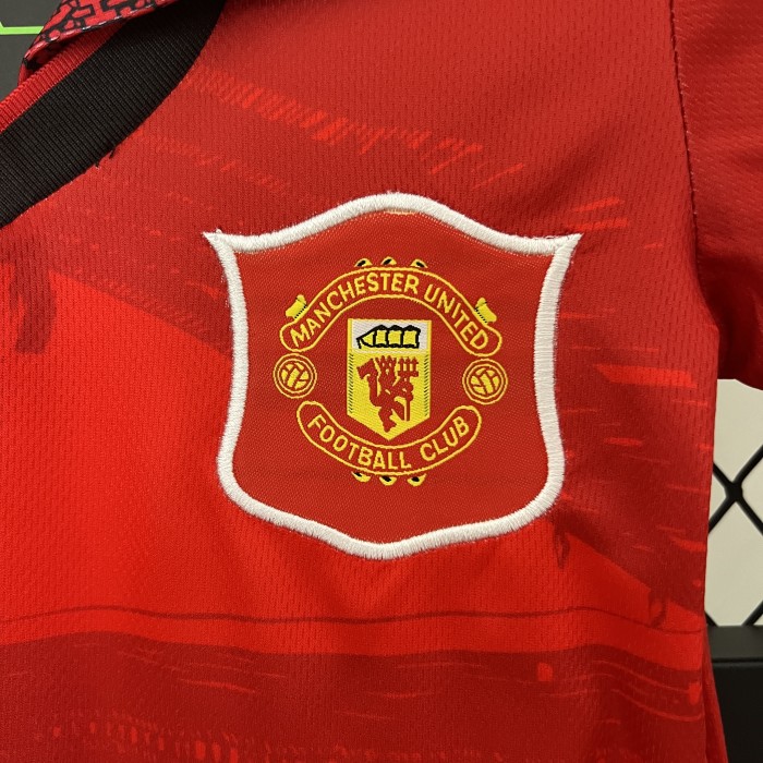 Retro Youth Uniform Kids Kit 1994-1996 Manchester United Home Soccer Jersey Shorts Vintage Child Football Set