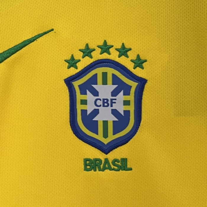 Retro Youth Uniform Kids Kit 2004 Brazil Home Soccer Jersey Shorts Brasil Child Football Set