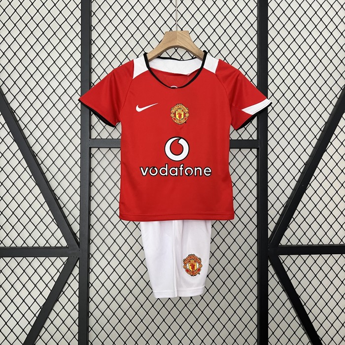 Retro Youth Uniform Kids Kit 2005-2006 Manchester United Home Soccer Jersey Shorts Vintage Child Football Set
