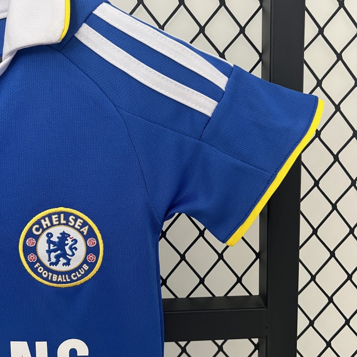 with Front Lettering Retro Youth Uniform Kids Kit 2008-2009 Chelsea UCL Final Home Soccer Jersey Shorts Vintage Child Football Set