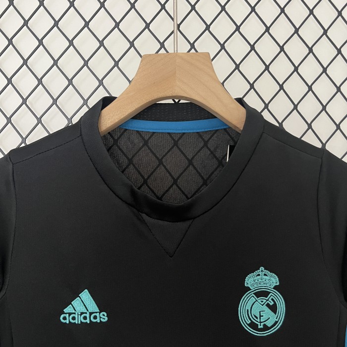 Retro Youth Uniform Kids Kit 2017-2018 Real Madrid Away Black Soccer Jersey Shorts Vintage Child Football Set