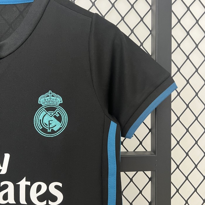 Retro Youth Uniform Kids Kit 2017-2018 Real Madrid Away Black Soccer Jersey Shorts Vintage Child Football Set