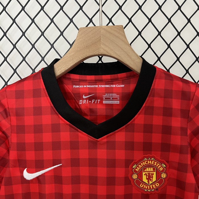 Retro Youth Uniform Kids Kit 2012-2013 Manchester United Home Soccer Jersey Shorts Vintage Child Football Set