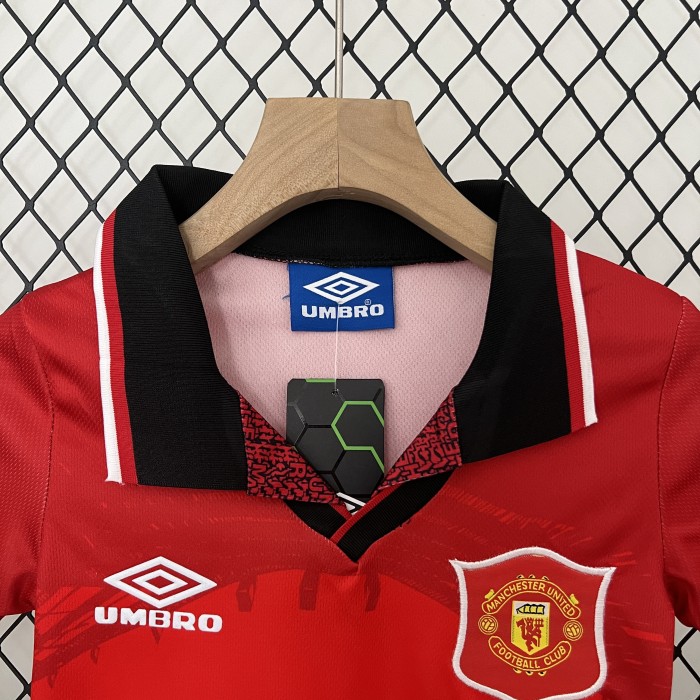 Retro Youth Uniform Kids Kit 1994-1996 Manchester United Home Soccer Jersey Shorts Vintage Child Football Set