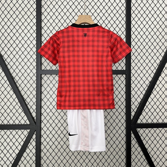 Retro Youth Uniform Kids Kit 2012-2013 Manchester United Home Soccer Jersey Shorts Vintage Child Football Set