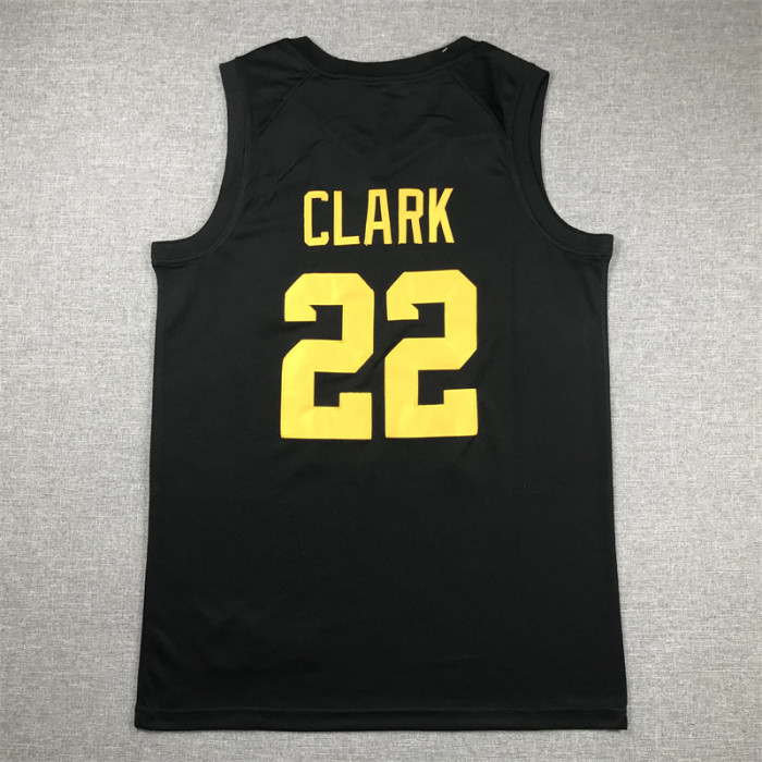Iowa Hawkeyes 22 CLARK All Black Basketball Shirt NBA Jersey