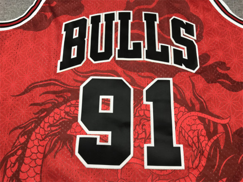 Mitchell&ness 1997-98 Chicago Bulls 91 RODMAN Basketball Shirt Red Dragon NBA Jersey