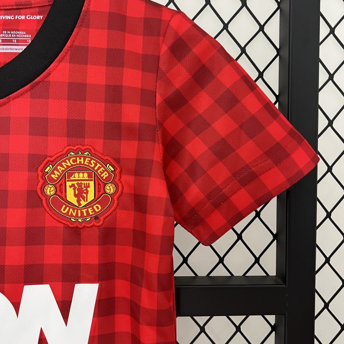 Retro Youth Uniform Kids Kit 2012-2013 Manchester United Home Soccer Jersey Shorts Vintage Child Football Set