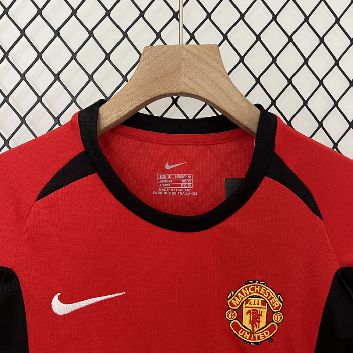 Retro Youth Uniform Kids Kit 2002-2004 Manchester United Home Soccer Jersey Shorts Vintage Child Football Set