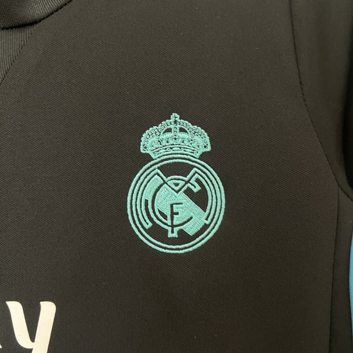 Retro Youth Uniform Kids Kit 2017-2018 Real Madrid Away Black Soccer Jersey Shorts Vintage Child Football Set