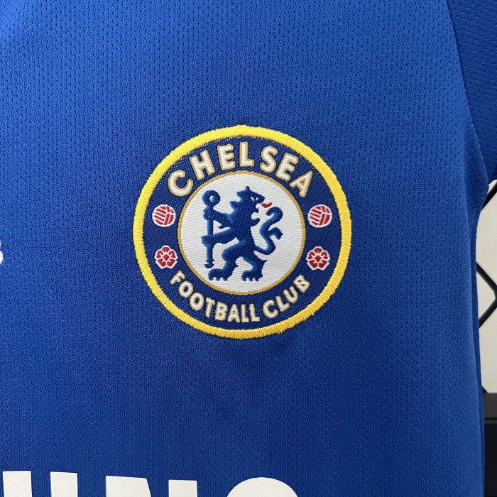 with Front Lettering Retro Youth Uniform Kids Kit 2008-2009 Chelsea UCL Final Home Soccer Jersey Shorts Vintage Child Football Set